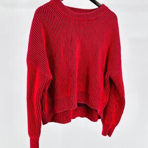 Michael Stars Cotton Red Black Striped Oversized Cropped Knit Sweater